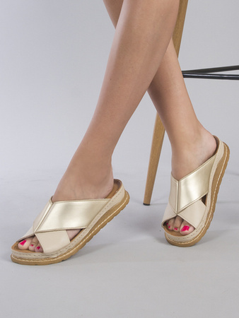 Maciejka Beige + Gold Women's Leather Slides