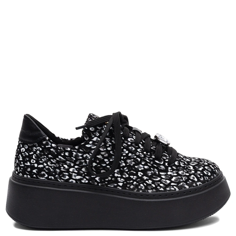 Maciejka Leather Platform Sneakers Jewelry Detail Black White 6191W-08/00-8