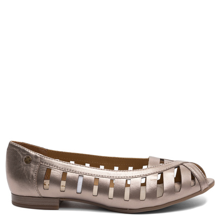 Maciejka Skórzane Baleriny Ażurowe Peep-Toe Złoty P7540-25/00-1