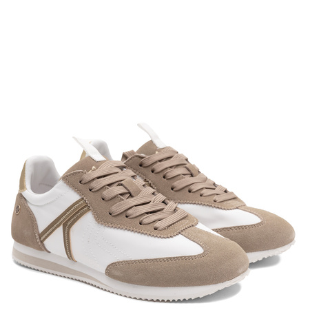 Maciejka Skórzane Sznurowane Sneakersy Biało-Beżowe M7355-04/00-7