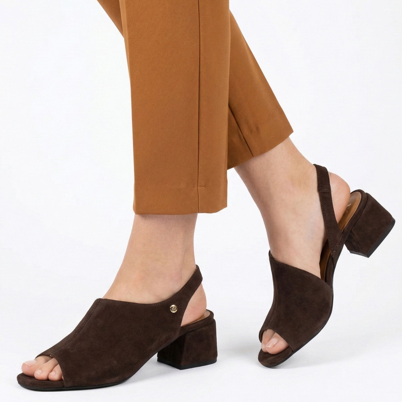 Maciejka Leather Suede Block Heel Sandals Brown 06975-02/00-1
