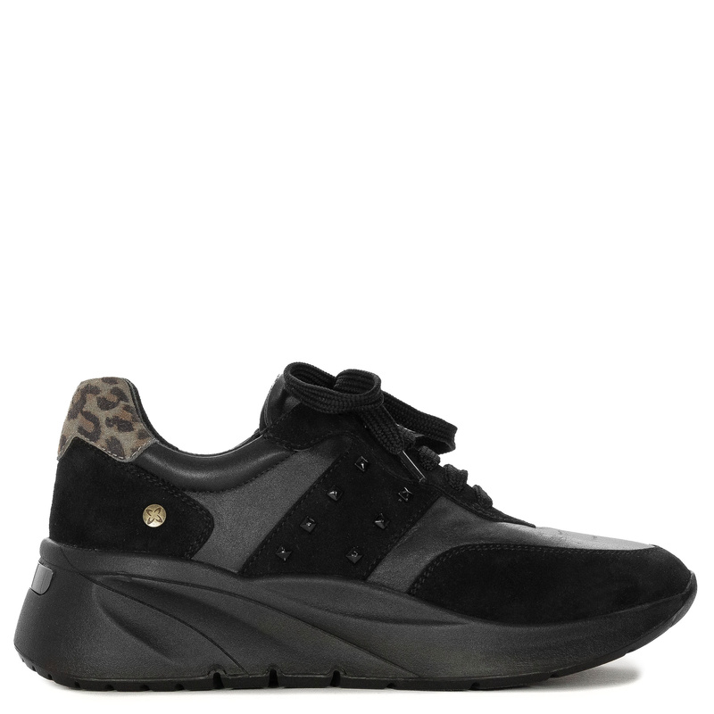 Maciejka Leather Wedge Sneakers with Studs and Animal-Print Heel Black P7239-01/00-7