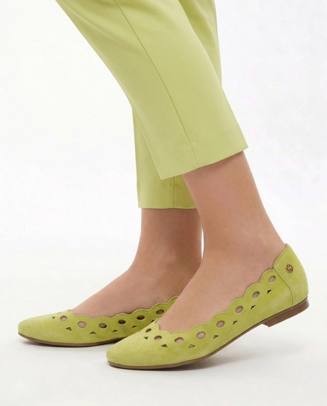 Maciejka leather ballerinas laser-cut almond toe green 01299-09/00-5
