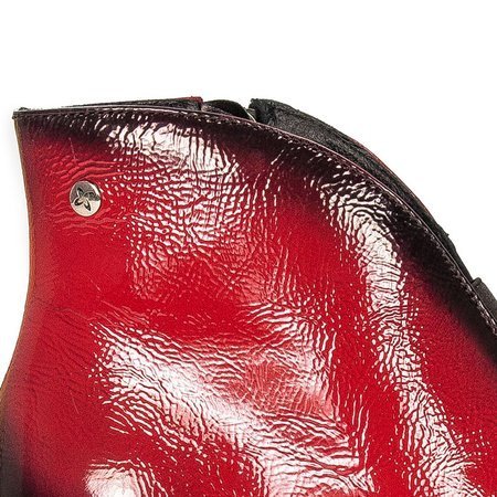 Maciejka Botki skórzane lakierowane ocieplane czerwone