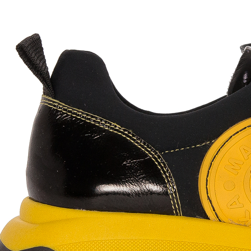 Sneakersy Damskie skórzane na platformie Czarno-żółte
