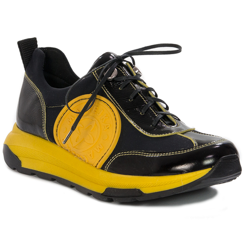 Sneakersy Damskie skórzane na platformie Czarno-żółte